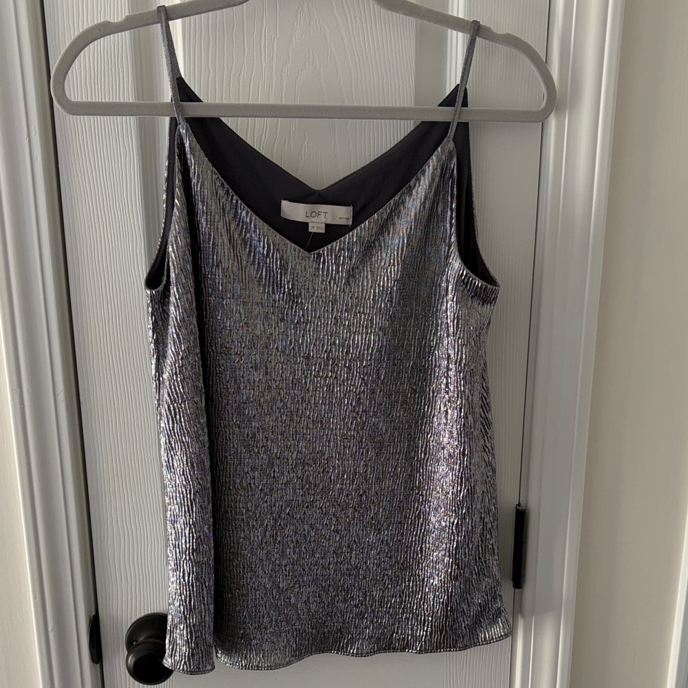 LOFT Metallic Silver V-Neck Spaghetti Strap Cami